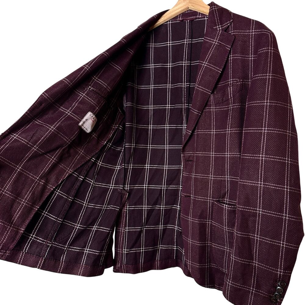 L.B.M. 1911 Tailored Burgundy Red Windowpane Blazer Jacket Size 52R - Picture 4 of 12